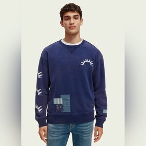Scotch & Soda Navy Blue Graphic Crewneck Sweatshirt